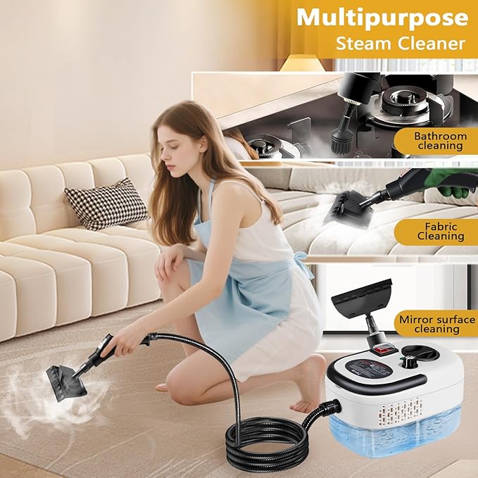 Steam Cleaner Handheld with 1200ml Large Water Tank, High Pressure Steamer for Floors, Upholstery, Grout, Car