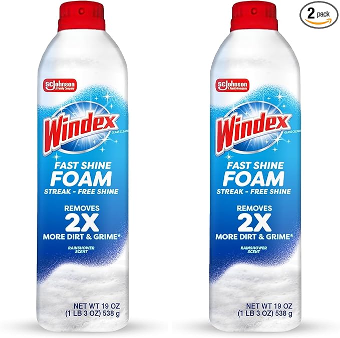 Windex Fast Shine Foam Glass Cleaner, No-Drip Aerosol Cleaning Spray, 19 oz. (Pack of 2)