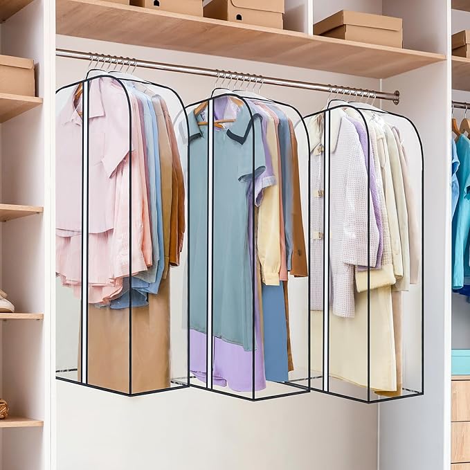 LANDNEOO 6 Pack Clear Garment Bags for Hanging Clothes with Zippers on Double Sides - 10'' Clothes Storage for Coat, Dress, and Fur in Closet - 40'' Long Suit Bags