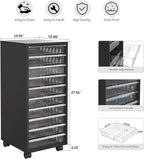 WOPITUES Plastic Storage Drawer Cart, Makeup Organizer and Storage with 10 Large Clear Drawers, Utility Wooden Rolling Cart on Wheels, for Cosmetic, Art Craft, Parts, Office Supplies, Toy, Black