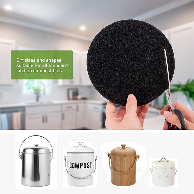 10 Pack Charcoal Filters for Kitchen Compost Bin, Compost Filters for Countertop Bin Pail Replacement, Activated Charcoal Home Bucket Refill Sets, Round 6.7 Inch