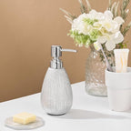 Brushed Silver Ceramic Soap Dispenser, 11 oz Textured Hand or Dish Soap Dispenser with Silver Plastic Pump for Bathroom or Kitchen Countertop