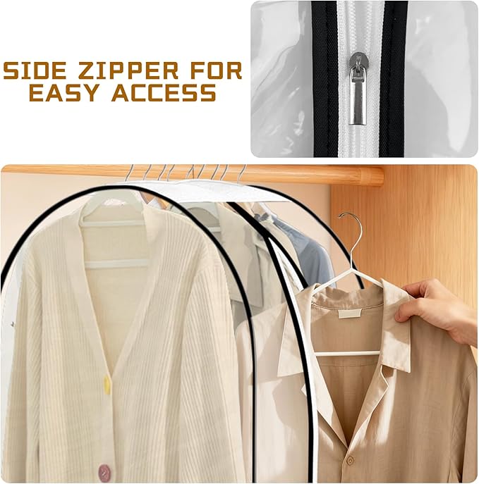 3 Pack 10" Gusseted Garment Bags for Hanging Clothes, 40" All Clear Suit Bags for Closet Storage, Garment Bags for Shirts, Coats, Dresses