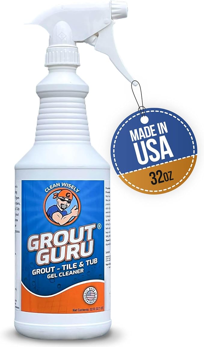 Gel Grout Cleaner for Tile Floors 1 Quart Made in USA - Heavy Duty Gel Bathtub Cleaner for Dirt and Grim, Safe in Colored Grout, Ceramic Floor, Bathroom Shower Kitchen Outdoor Porcelain