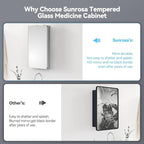 Sunrosa Medicine Cabinet with Mirror, 16" W x 31.5" H, 1 Door, Wall-Mounted & Recessed Bathroom Medicine Cabinet with Tempered Glass Mirror