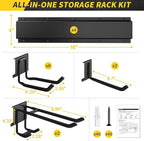 64 Inches Garage Storage, Garage Organization, Wall Mount Garden Tool Organizer, Max 620lbs Adjustable Metal Hooks, Yard Shed Rack, Tool Holder for Hanging Rake Broom Mop Snowboard, Home Gift