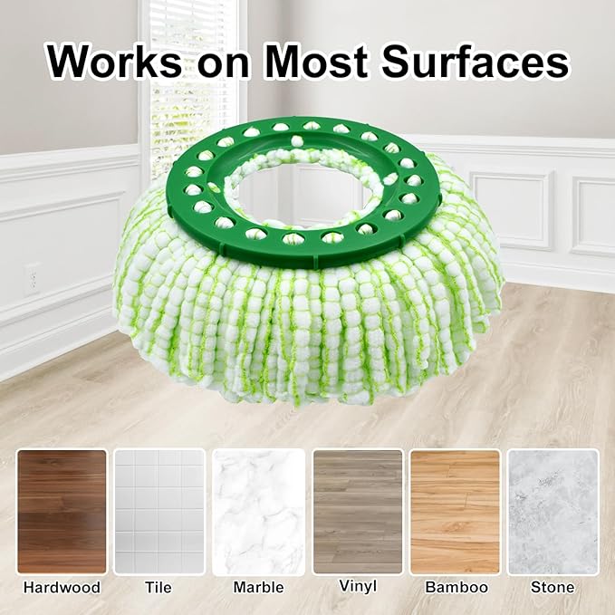 Tornado Spin Mop Head Compatible with Libman 𝐓𝐨𝐫𝐧𝐚𝐝𝐨 Spin Mop System, Machine Washable & Reusable for Libman Mop Head Replacement Refill for Libman Tornado Mop Head (4 Pack Green & White)