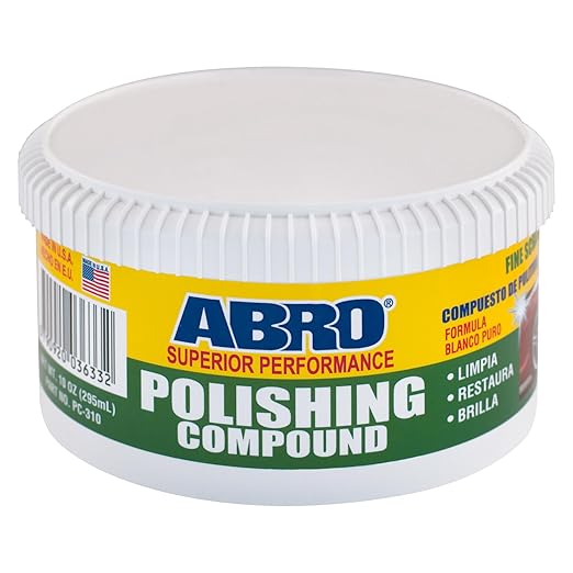 ABRO Superior Performance Car Polishing Compound for Oxidized Finishes, Buff, Shine, Smooth, & Clean, Scratch Remover for Vehicles, Boats, & Bikes - 10 oz.
