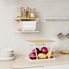 2 Pack Stackable Laundry Room Organization and Storage, Laundry Room Decor and Accessories, Trash Bag Holder with Bamboo Top and Garbage Bag Dispenser, White