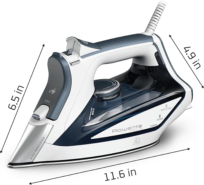 Rowenta Iron Steamer for Clothes, Powerful Steam Iron with Steamers, Focus Stainless Steel Soleplate, 400 Microsteam Holes, Lightweight, Leakproof, 1725 Watts, DW5280