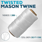 White Mason Line String – 393ft, 1.3mm Thick Twisted Polypropylene – Durable Construction Twine for Laying Bricks, Blocks, Fences in Gardening, DIY & Landscaping Projects