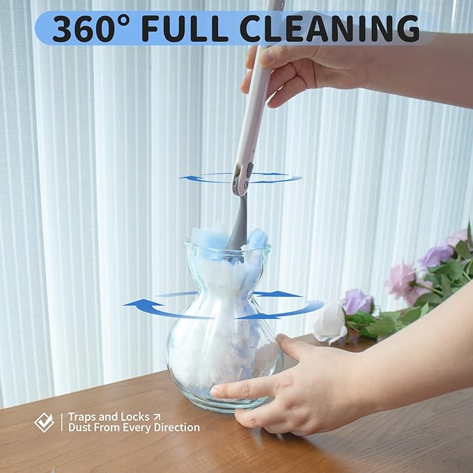 [30-Count Duster Refills + 3ft Extendable Handle] Compatible with Swiffer Dusters, Heavy Duty Dusting Cleaning Kit for Ceiling Fans, Blinds, Shelves - Lightweight, 360° Microfiber Head, Easy Assembly