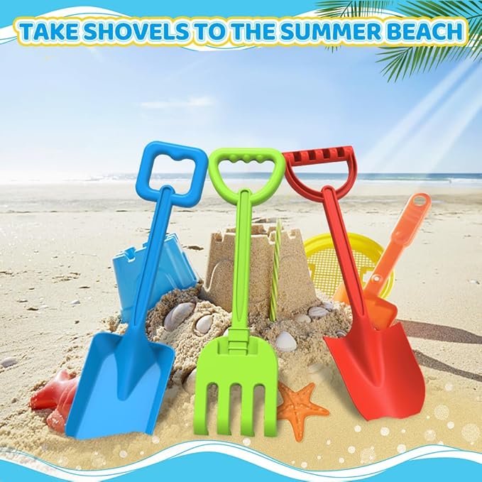 Dilabnba Heavy Duty Beach Sand Shovels, Garden Beach Sandbox Shovels Spade Scoop Rake Tool for Kids Toddlers, Long Handle ABS Plastic Shovel for Digging Snowing Planting - 3 PCS