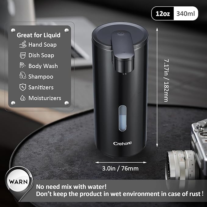 utomatic Soap Dispenser, Automatic Soap Dispenser Touchless, Kitchen & Bathroom, 3 Adjustable Volume for Liquid Soap, Water-Resistant, Hotel, Restaurant and School, Clog-Free, Black