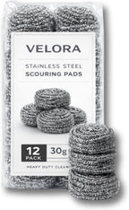 Stainless Steel Scouring Pads - 12 Pack - Steel Wool Scrubbers for Pots, Pans, Dishes & Grills