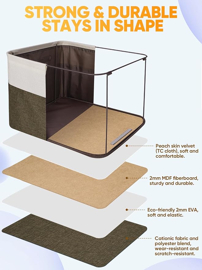 BALEINE 4 Pack Fabric Storage Bins for Shelves, Linen Storage Baskets for Organizing, Decorative Closet Bins for Clothes, Home (Brown, 12"x8"x8")