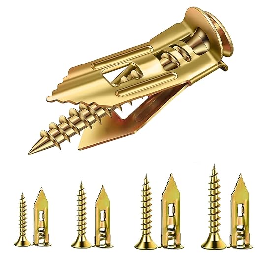 80 Pcs Self-Drywall Dilling Anchors Screws with 4 Different Expansion Sizes Screw Set, Zinc Plated Steel Dry Wall Screws no Drilling Required, Easy to Install