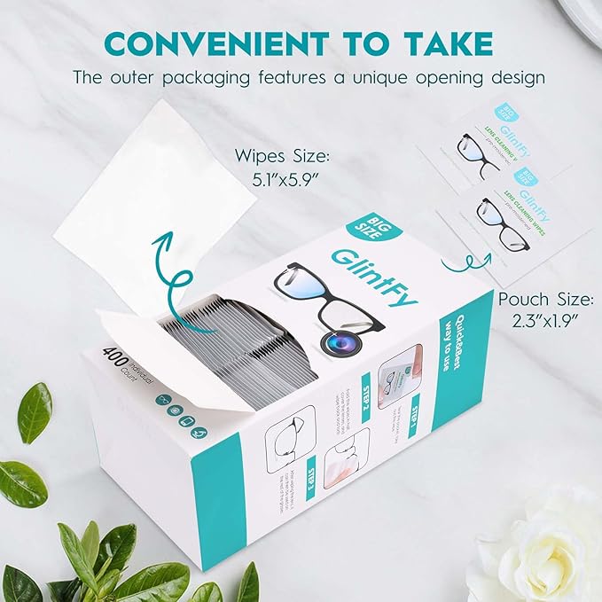 Lens Wipes for Eyeglasses,400 Count (Pre-moistened Indepently Packaged,Safe,Scratch Free, Suitable for Eyeglass,Sunglasses,Camera,Goggle,Phone,Tablet)
