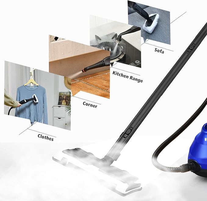 COSTWAY 2000W Multipurpose Steam Cleaner with 19 Accessories, Household Steamer w/ 1.5L Tank for Chemical-Free Cleaning, Heavy Duty Rolling Cleaning Machine for Carpet, Floors, Windows and Cars (Blue)