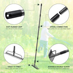 60'' Heavy Duty Garden Rake with Stainless Steel Handle, Metal Head for Loosening Soil, Gathering Leaves, Leveling Lawns