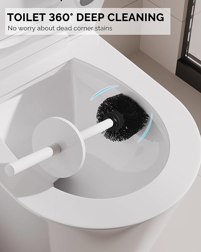 Toilet Brush and Holder Set, Stainless Steel Toilet Bowl Brush with Lid, Rust Proof Toilet Cleaner Brush with Caddy, Durable Bristles, Splash Proof, Ideal for Bathroom（1 Pack, White）