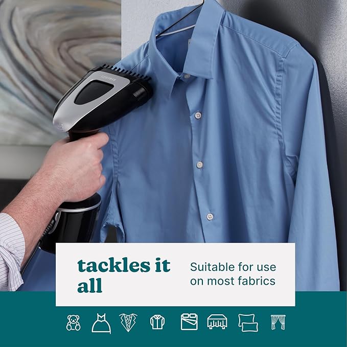 Homedics PerfectSteam Handheld Garment Steamer for Clothes, Sheets and Curtains - 1550 Watts Portable Garment Steamer, Fast Heat, Turbo Power, 15-Minute Continuous Steam, Built-In Crease Attachment