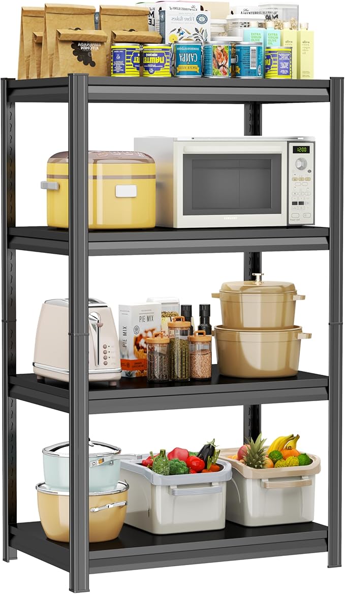 Kitchen Shelves, Adjustable Height Kitchen Shelving Unit, 1600Ibs Heavy Duty Storage Shelves, Kitchen Shelf Organizer, Ideal for Pantry, and Garage Storage Solutions, 23.6"Wx13.8"Dx54"H, Black