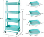 elabo 4-Tier Metal Mesh Utility Rolling Cart, Storage Organizer Trolley Services Cart with Lockable Wheels for Kitchen, Bathroom, Living Room (Blue)