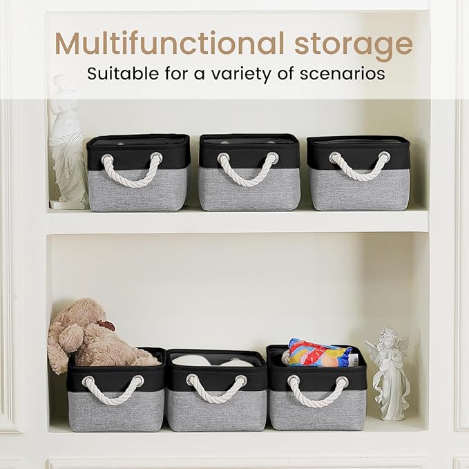 Storage Baskets for Shelves 11.8x7.9x5.2 Inch-Foldable Fabric Organizing Storage Bins with Handles, Closet & Bathroom Organizer, Home Storage for Kitchen, Office (1-Pack, Black&Gray)
