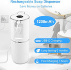 Automatic Soap Dispenser Touchless, 6-Level Foaming Hand Soap Dispenser for Bathroom Kitchen, 1200mAh Rechargeable Dish Soap Dispensers,12.8oz/380mL,Waterproof,Hands-Free,Wall Mount