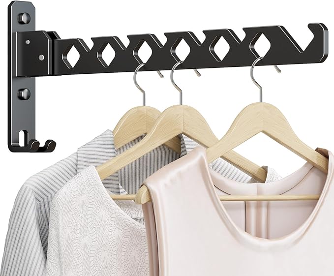 Wall Mounted Clothes Drying Rack, Wall Clothes Hanger Foldable, Laundry Hanger Hook for Bathroom, Wall Clothes Rack Indoor, Perfect for Small Spaces, Matte Black
