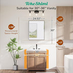 TokeShimi 24x30 Bathroom Mirrored Medicine Cabinet, Recessed Medicine Cabinet with Mirror, Aluminum Framed Brushed Nickel Mirror with Storage Adjustable and Quiet Hinge