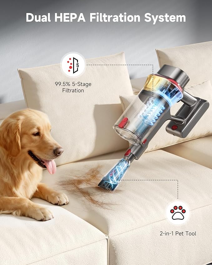 AIPOWAY Vacuum Cleaners for Home, 650W 55KPA Cordless Vacuum Cleaner, 75 Mins 2L Double Dustcup Stick Vacuum Cordless Rechargeable, Anti-Tangle & Wall Mount Charging, for Hard Floors Carpet Pet Hair