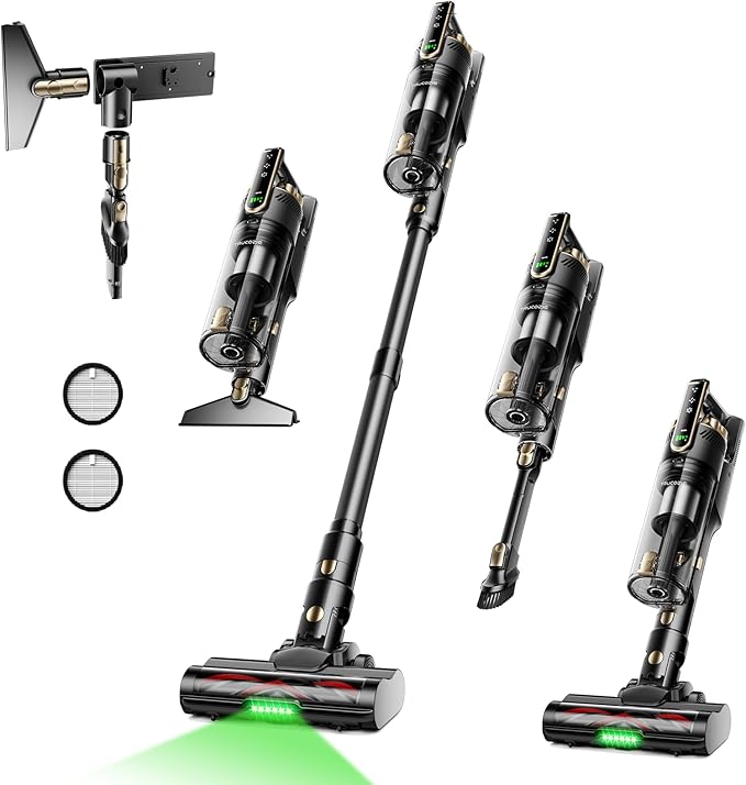 Cordless Vacuum Cleaner with Self-Standing, 50 mins Runtime Lightweight Stick Vacuum with Powerful Suction, Anti-Tangle Wireless Vacuum Versatile for Hard Floor/Carpet/Pet Hair, Black