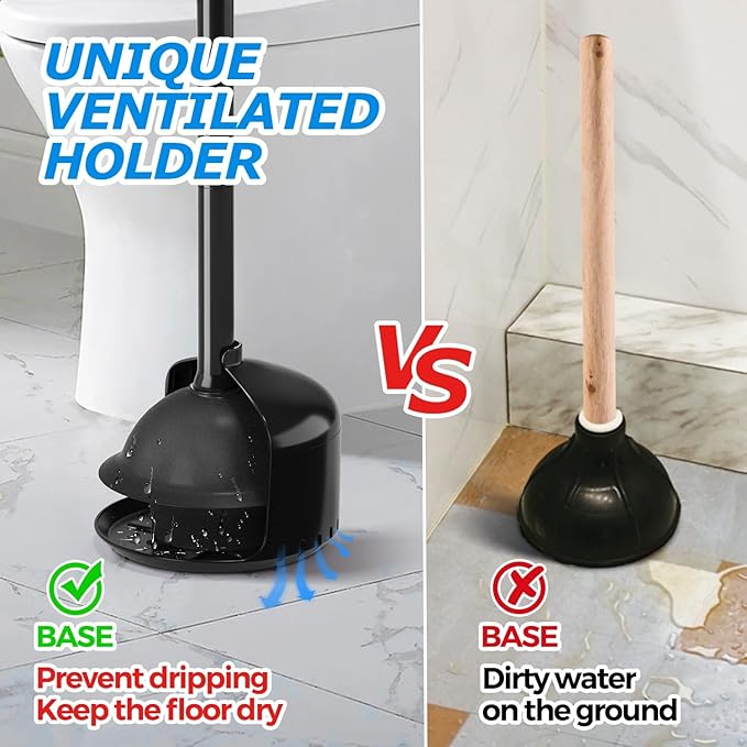 3Pack Toilet Plunger with Holder, Plungers for Bathroom with Holder, Toilet Plunger with Cover, Bathroom Plunger, Bathroom Decor, Toilet Bowl Cleaners, Bathroom Accessories, Black