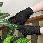 Patelai 3 Pairs Microfiber Plant Dusting Gloves Leaf Cleaning Gloves for Indoor Plants, Blinds, Furniture, House (Black,Medium)