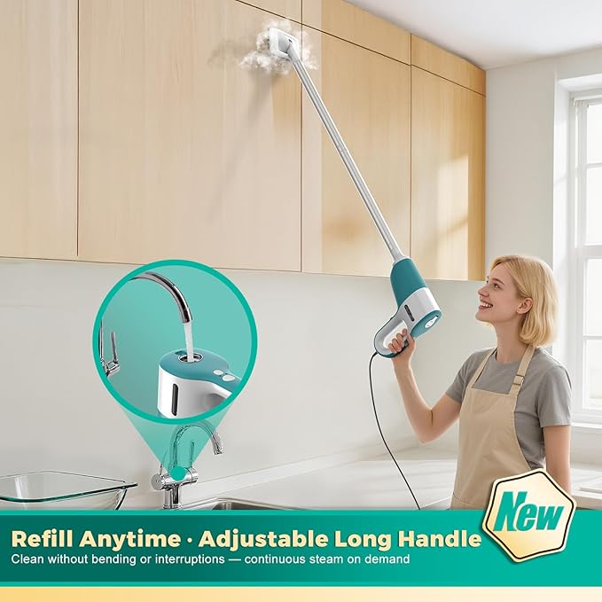 Steam Cleaner & Electric Spin Scrubber Combo, Effortless Design Steamer with 11 Accessories, 2 Modes & Detachable Long Handle, Multi-Surface Cleaning Tool for Floor, Tile, Grout, Bathroom & Car