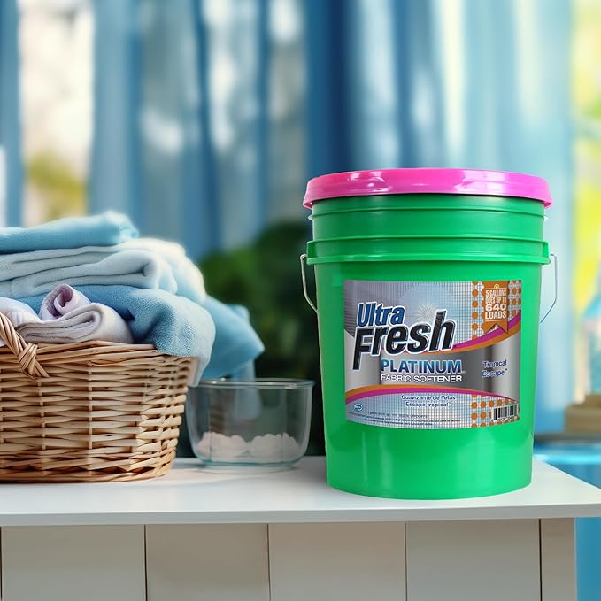 Ultra Fresh 5 Gallon Platinum Fabric Softener for All Machine Types, Liquid Laundry Softener, Up to 640 Loads, Tropical Escape
