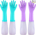 Elgood Reusable Long Sleeve Dishwashing Cleaning Gloves with Latex Free,Cotton Lining,Kitchen Gloves 2 Pairs,Purple+Blue M