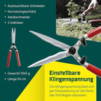 BERGER Professional Hedge Shear, Self-Sharpening 9.45" Steel Blades, Chrome-Plated Wavy Blades, 2 Sap Grooves to Prevent Sticking, Wood Handles, 4590