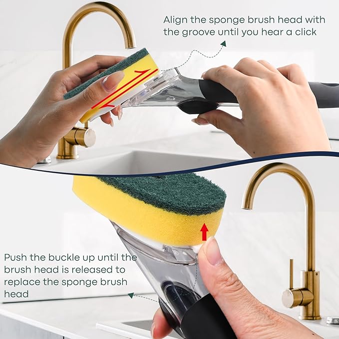 Sponge Brush Refills for OXO Dish Brush, 6 Pack Soap Dispensing Dish Refills, Scrub Replacement Head for Scrubber, Sponge Replacement Head Fits Soap Dispensing Handle