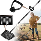 Metal Chicken Poop Scooper & Rake Scoop 10" Metal Chicken Coop Rake with Assistanted Handle Grip Heavy Duty Scoop Tool Adjustable Long Handle (36 to 62") for Coops Farm Animals