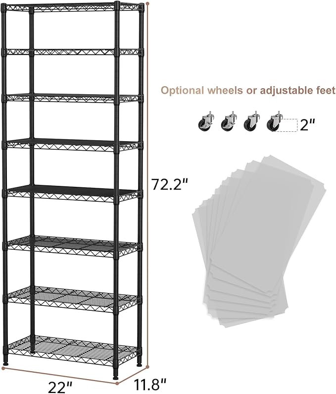 SINGAYE 8 Garage Heavy Duty Shelving Unit Kitchen Pantry Close Home Organizers and Storage Bathroom Shelf Laundry Room Organization Industrial Book Metal Wire Adjustable Shelves