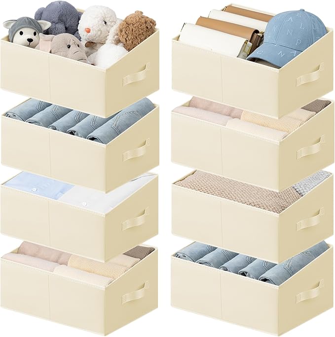 Storage Bins Cube Storage Organizer - 8 Pack Fabric Trapezoid Storage Cubes for Bins and Baskets for Shelves Collapsible Non-Separating Trapezoidal Flared Cube Organizer, Beige