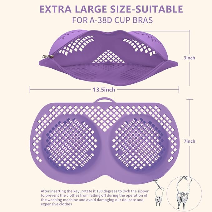 Bra Laundry Bag for Delicates, Machine Mesh Laundry Bags, Lingerie Protector for Bras, 2025 Upgrade No-Fallout Design - Lockable Zipper & 2 Keys for Bras, Underwear, Fits A-38DDCup