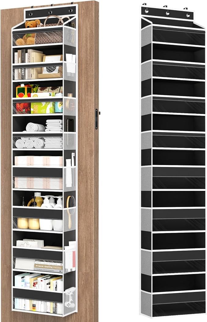 Over The Door Organizer, 8 Shelf Door Hanging Organizers with 8 Large Capacity Pockets, Back of Door Organizer Storage Hanging Shelves for Closet Bathroom Bedroom Nursery