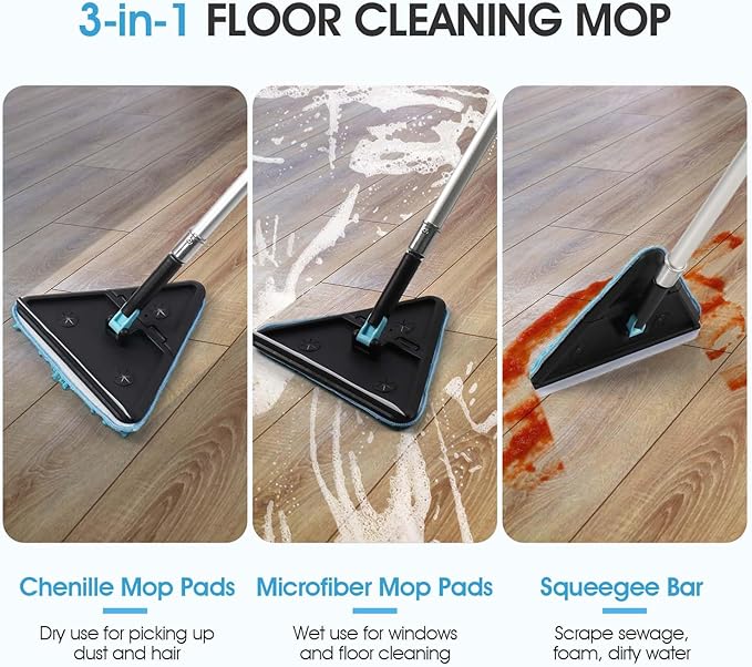90° Foldable Baseboard Wall Cleaner Mop, Cobweb Duster, Window Cleaning Squeegee Dusting Kit for Extension Pole(Pole Not Included) (1)