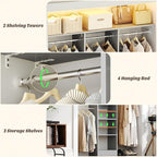 Besiost 48" Closet Organizer System, 4FT Closet System for Small Closets with 4 Hanging Rods & 3 Shelves, 80"H Small Closet Organizers and Storage for Bedrooms, Cloakrooms, Gray