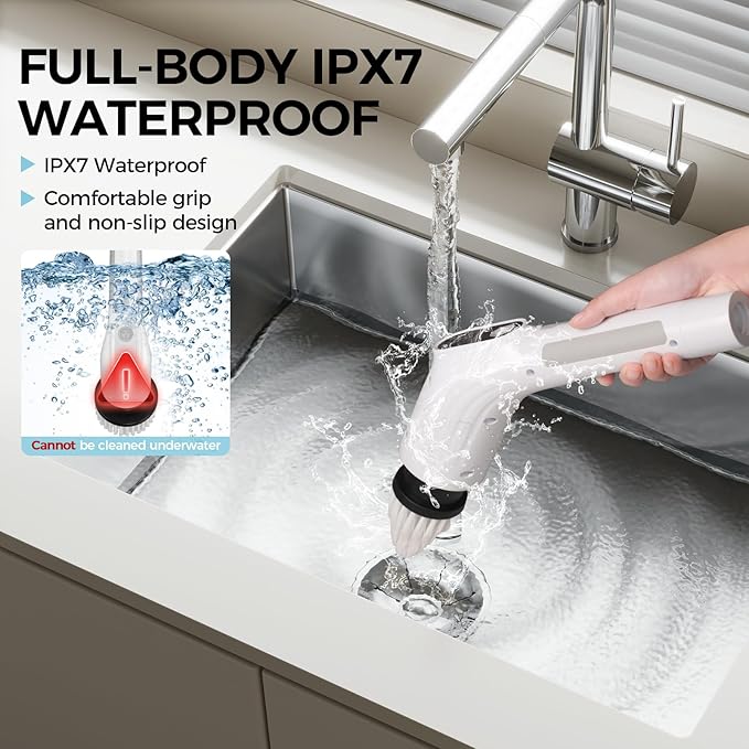 Electric Spin Scrubber, Shower Cleaning Brush with 8 Replaceable Brush Heads, IPX7 Waterproof & 50KGF High-Torque Motor, Adjustable Long Handle, for Bathroom, Kitchen, Tile & Floor Cleaning