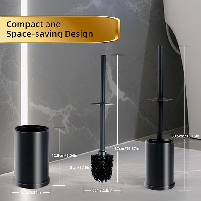 Toilet Bowl Brush and Holder Long Handle Toilet Brush for Bathroom Toilet Scrubbing Brush with Stainless Steel Base for Domestic Deep Cleaning Under Rims (Black 1)